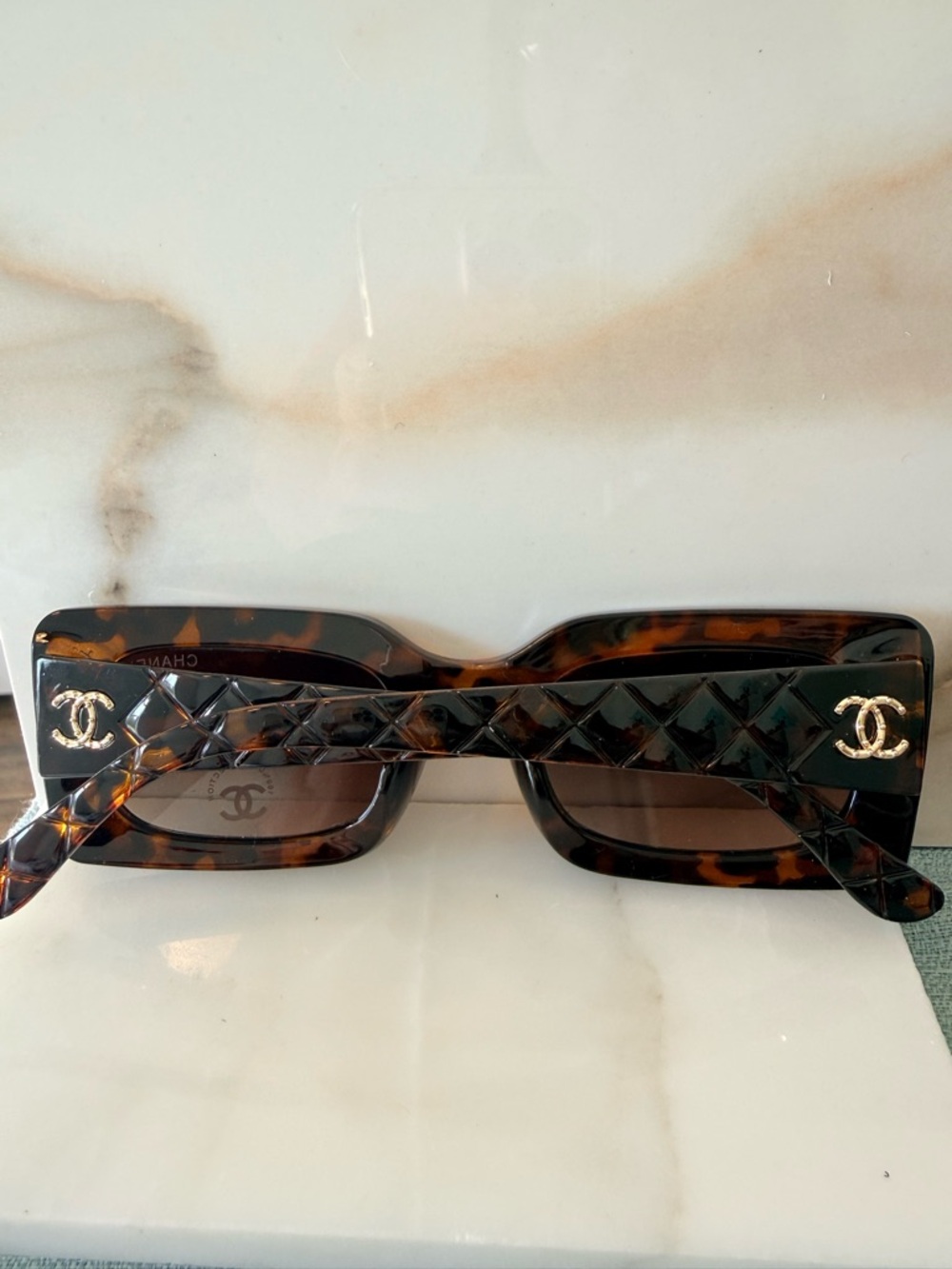 Fashion luxury Tortoiseshell Rectangular Sunglasses fashion fancy - Picture 5 of 8